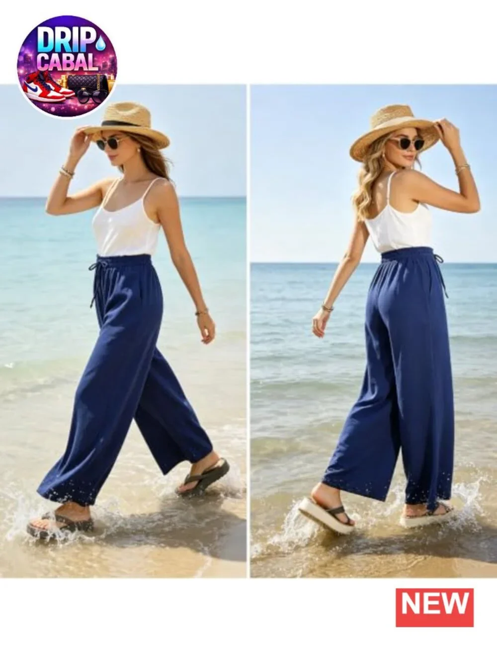 Women's High Waist Wide Leg Flowy Palazzo Pants with Pockets 100% Polyester